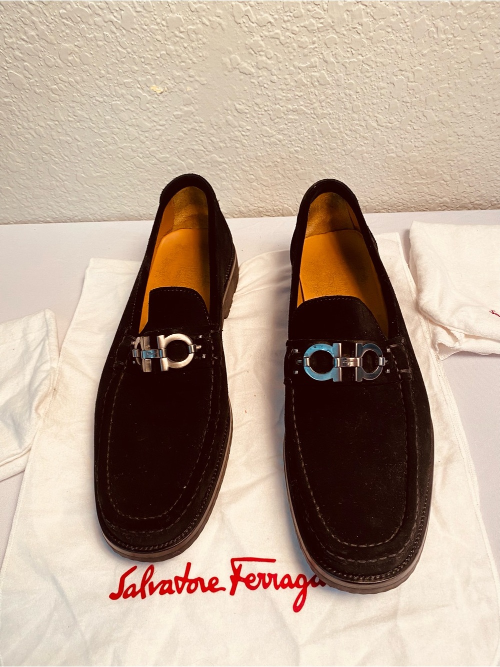 Salvatore Ferragamo Black Suede Gancini Bit Slip-On Loafers